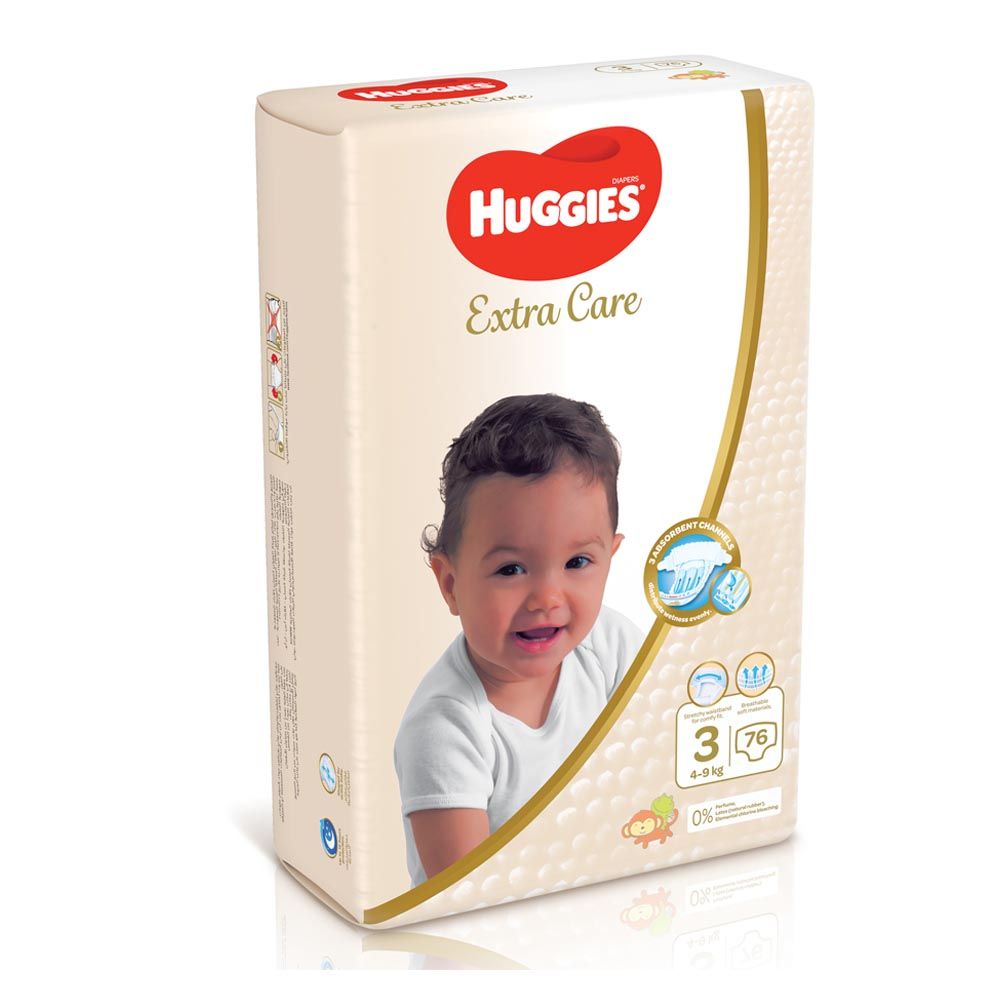 Huggies - Extra Care, Size 3, 4 - 9 kg, Jumbo Pack, 76 Diapers