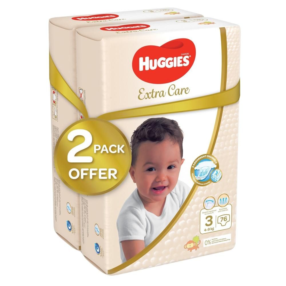 Huggies - Extra Care, Size 3, 4 - 9 kg, Twin Jumbo Pack, 152 Diapers