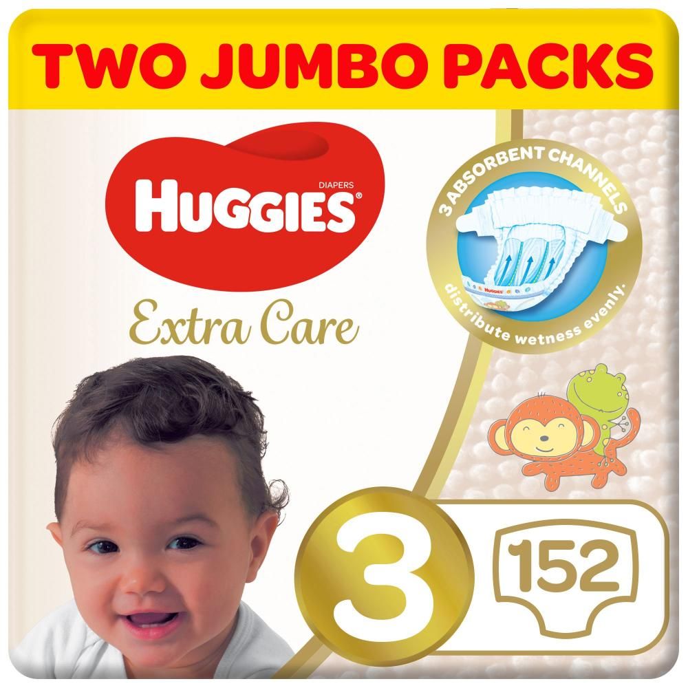 Huggies - Extra Care, Size 3, 4 - 9 kg, Twin Jumbo Pack, 152 Diapers