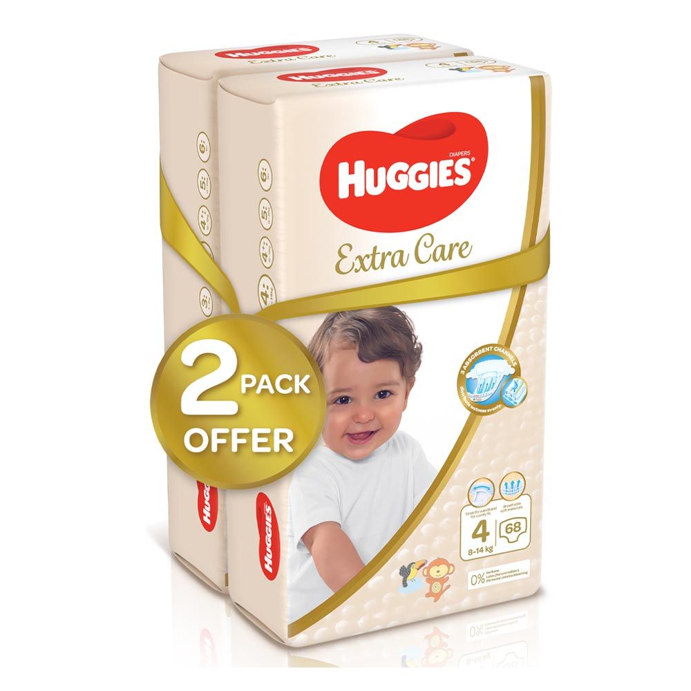 Huggies - Extra Care, Size 4, 8 -14 kg, Twin Jumbo Pack, 136 Diapers