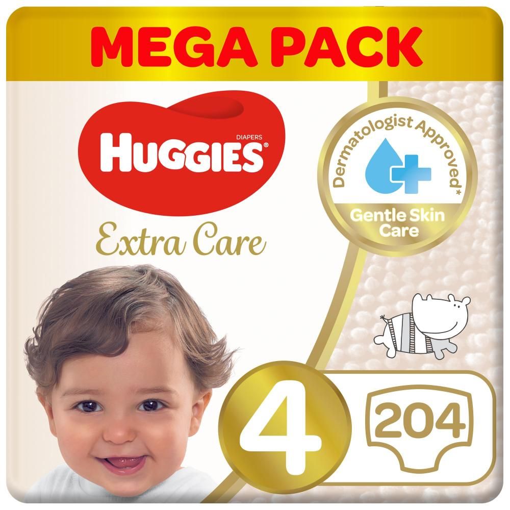 Huggies - Extra Care, Size 4, 8 -14 kg, Super Mega Pack, 204 Diapers