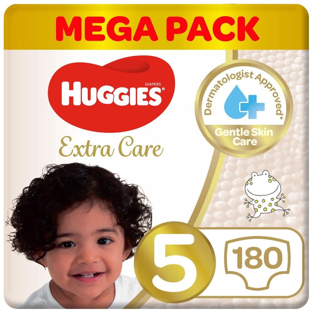 Huggies - Extra Care Baby Diapers, Size 5, 12 -22 kg, Super Mega Pack, 180 Diapers - Pack of 3