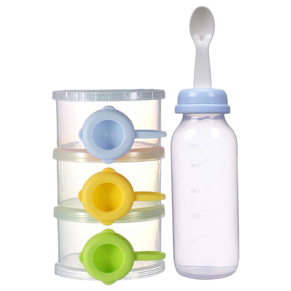 Amchi Baby - Feeding Bottle w/ Spoon & Portable Milk Powder Box - Blue