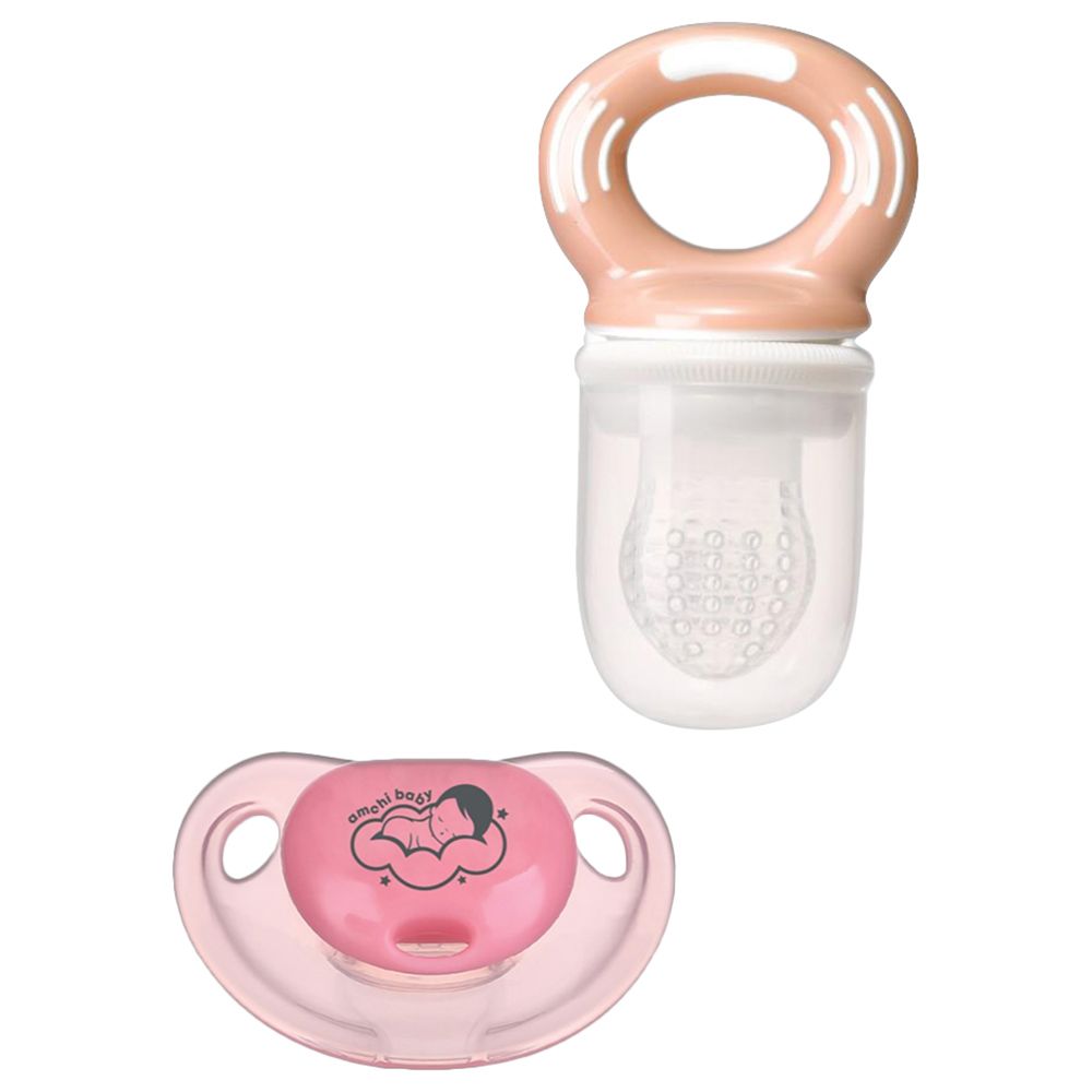 Amchi Baby - Fresh Food Feeder & Cover & Pacifier Set - Pink