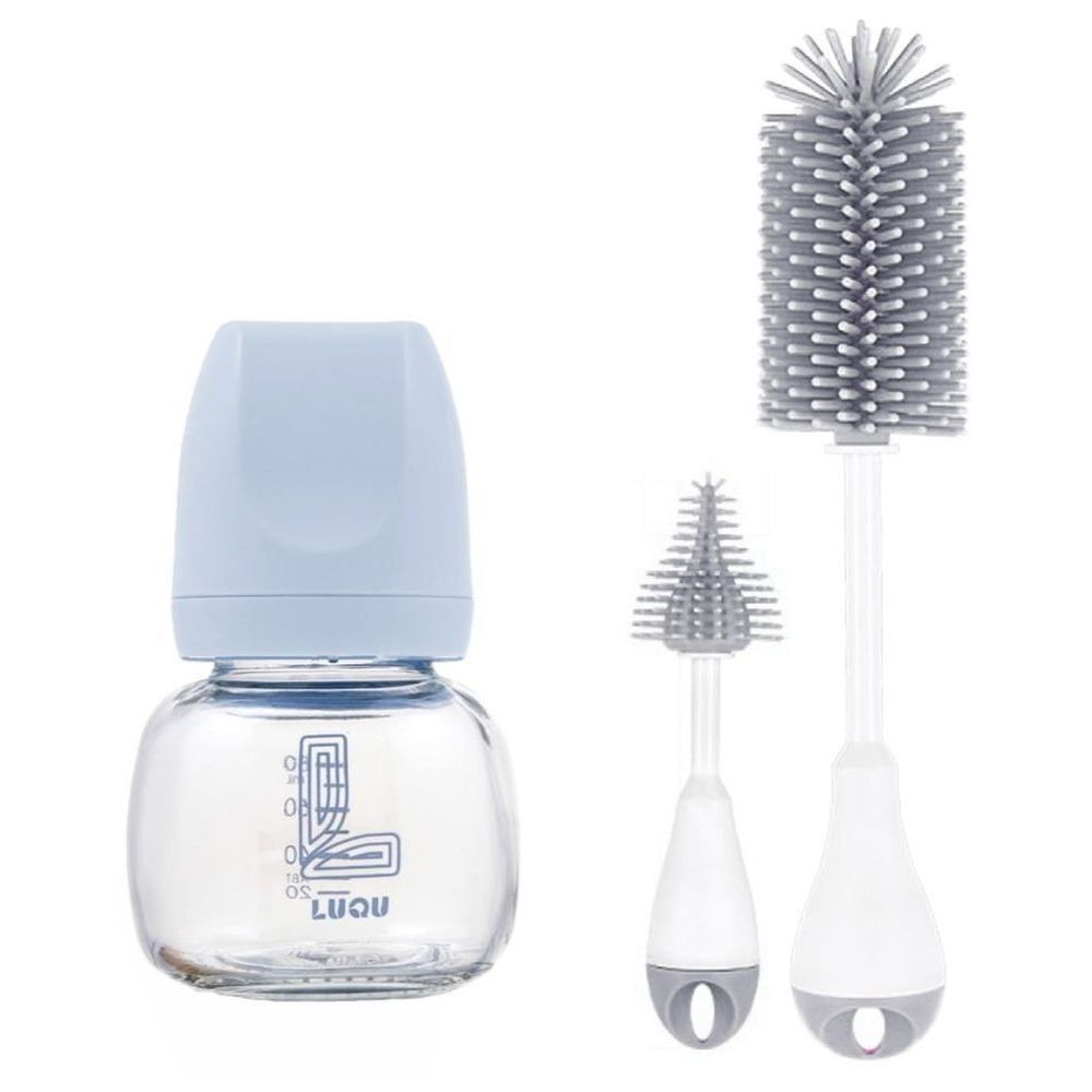 Luqu - Feeding Bottle & Brush Set - Blue