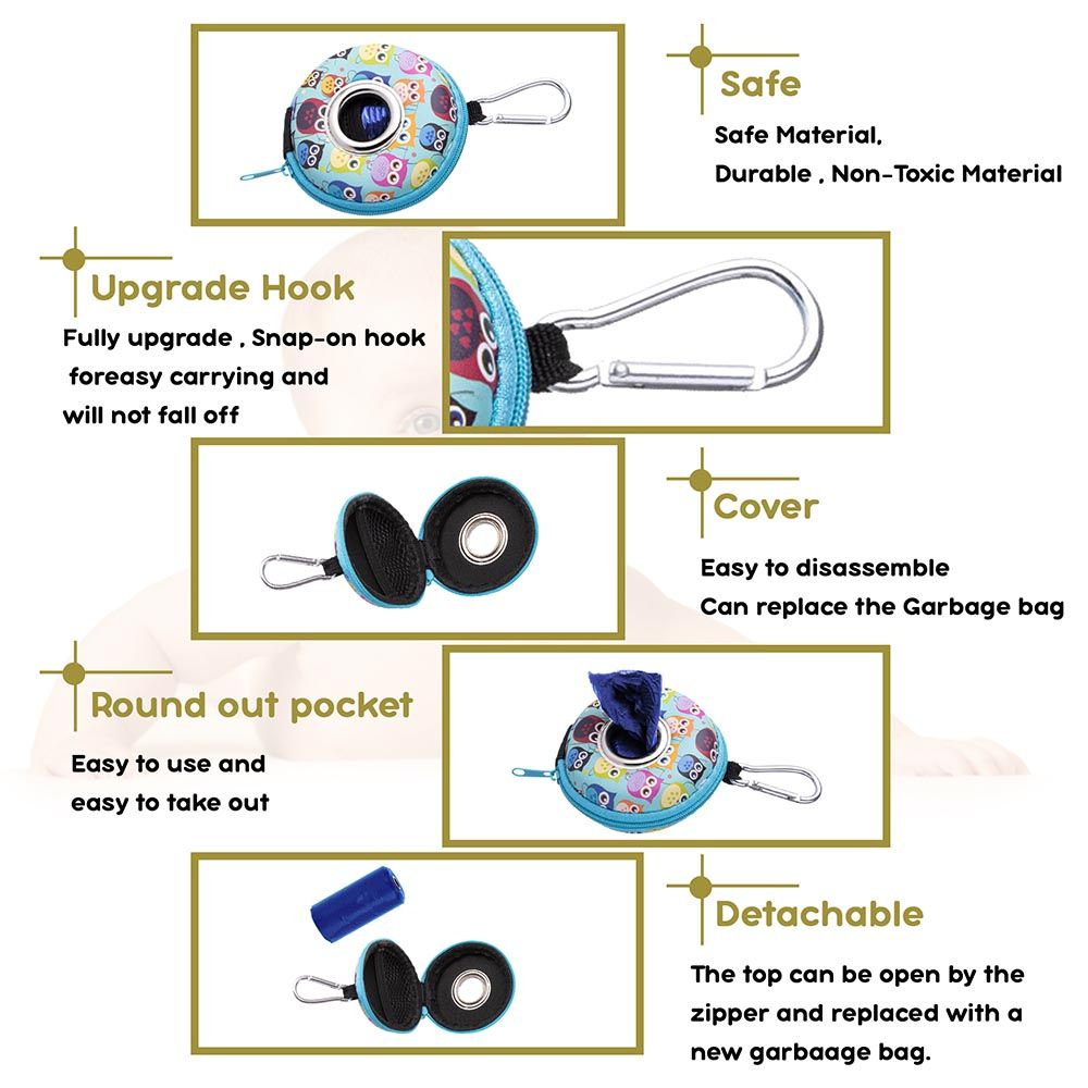 Luqu - Diaper Bag Dispenser w/ Disposable Refill Bags & Cotton Tissue - Owl