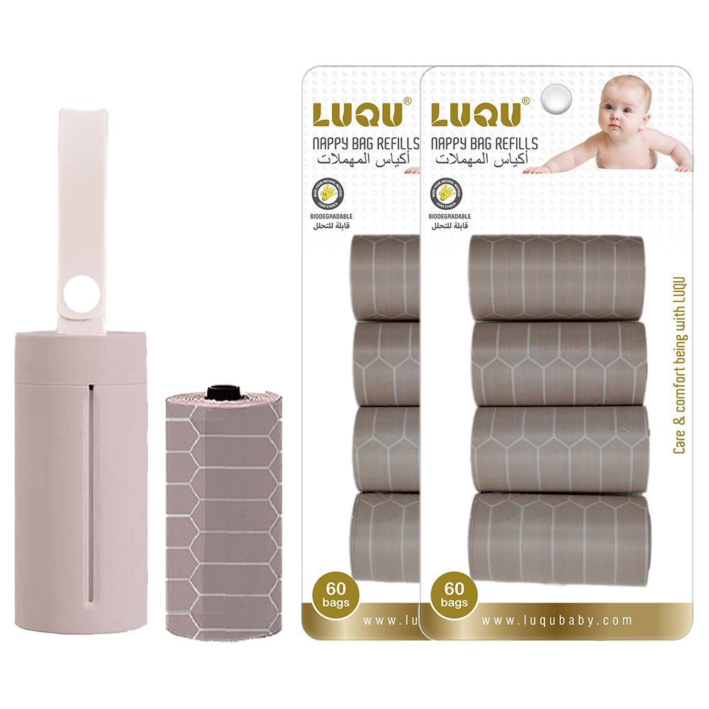 Luqu - Diaper Bag Dispenser & Disposable Biodegradable Bags - Pack Of 2 - Pink