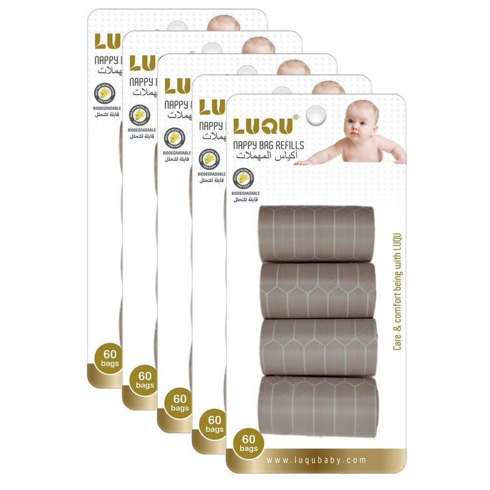 Luqu - Nappy Biodegradable-Disposable Bags | 4 Refill Rolls - Pink - Pack of 5