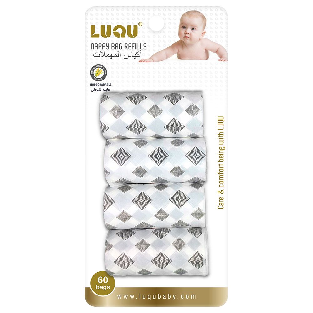 Luqu - Nappy Disposable Bag Refill Rolls - Pack of 4 - White