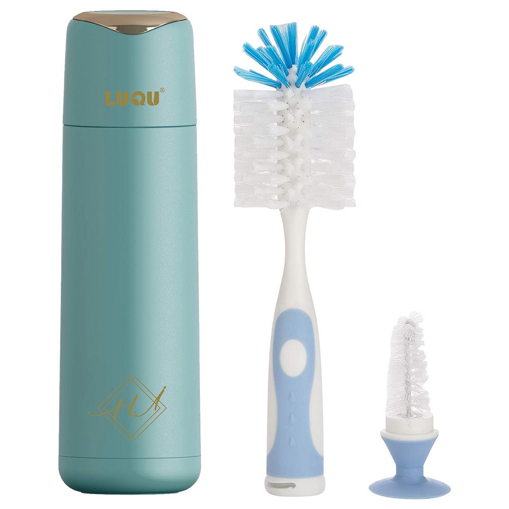 Luqu - Double Wall Vacuum Insulated Bottle & Cleaning Brush - Blue