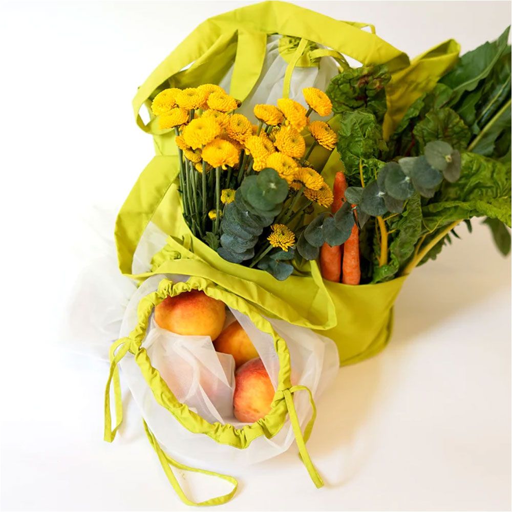 Full Circle Home - Reusable Grocery Shopping Tote Bag With 3 Produce Bags - Green