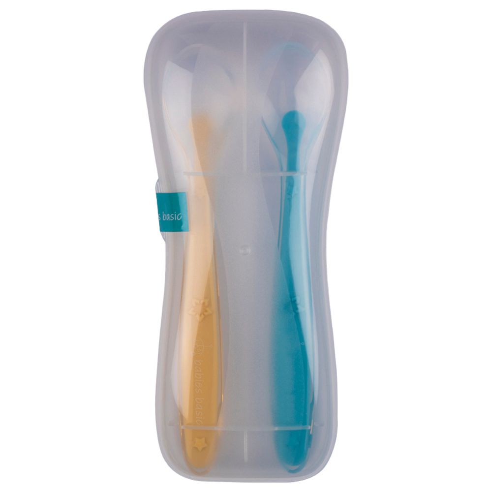 Babies Basic - Spoon Set w/ Travel Case - Set Of 2 - Yellow/Blue