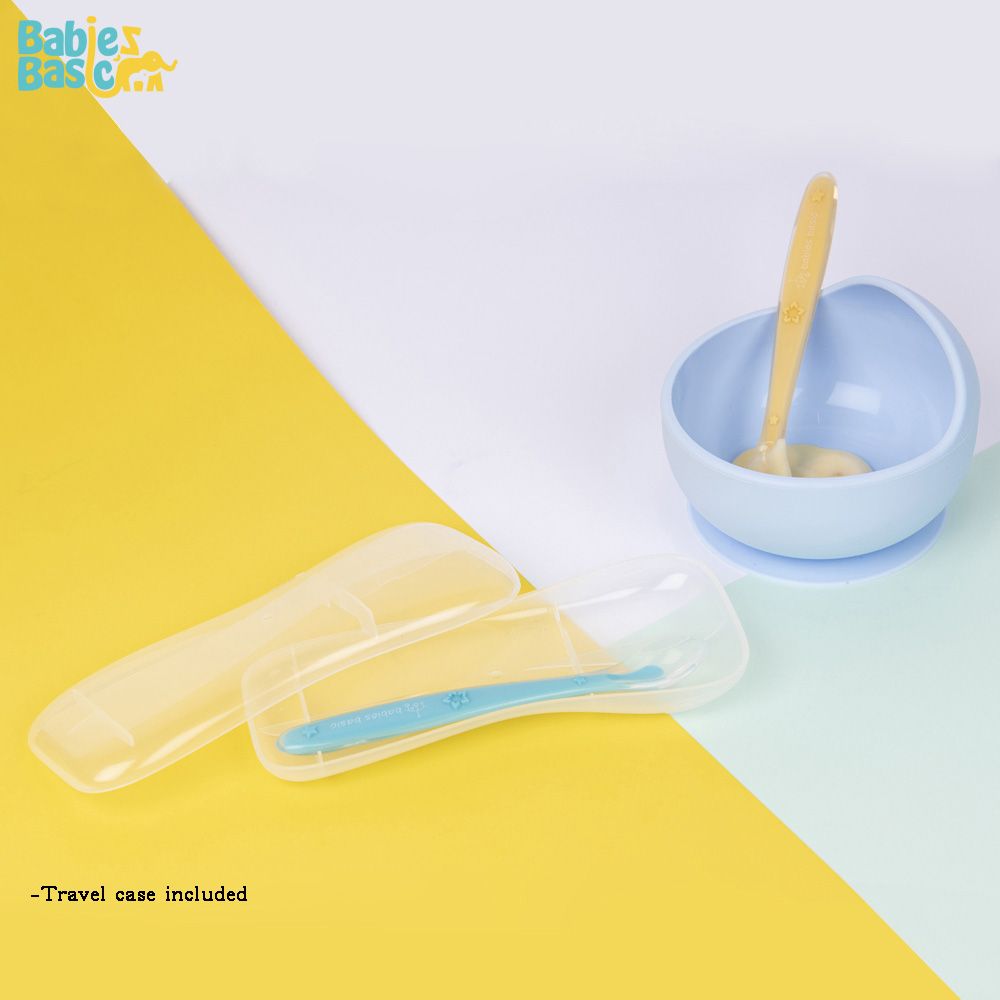 Babies Basic - Spoon Set w/ Travel Case - Set Of 2 - Yellow/Blue