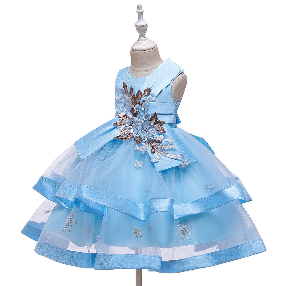 Super Cute - Star Appliqued Party Dress - Blue