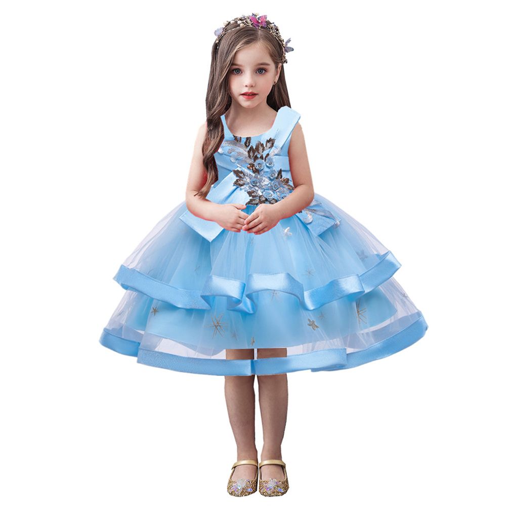 Super Cute - Star Appliqued Party Dress - Blue