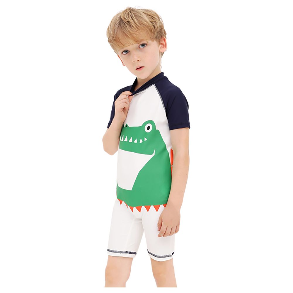 SUGAR RUSH - Croc Printed Round Neck Short Sleeves Swimwear