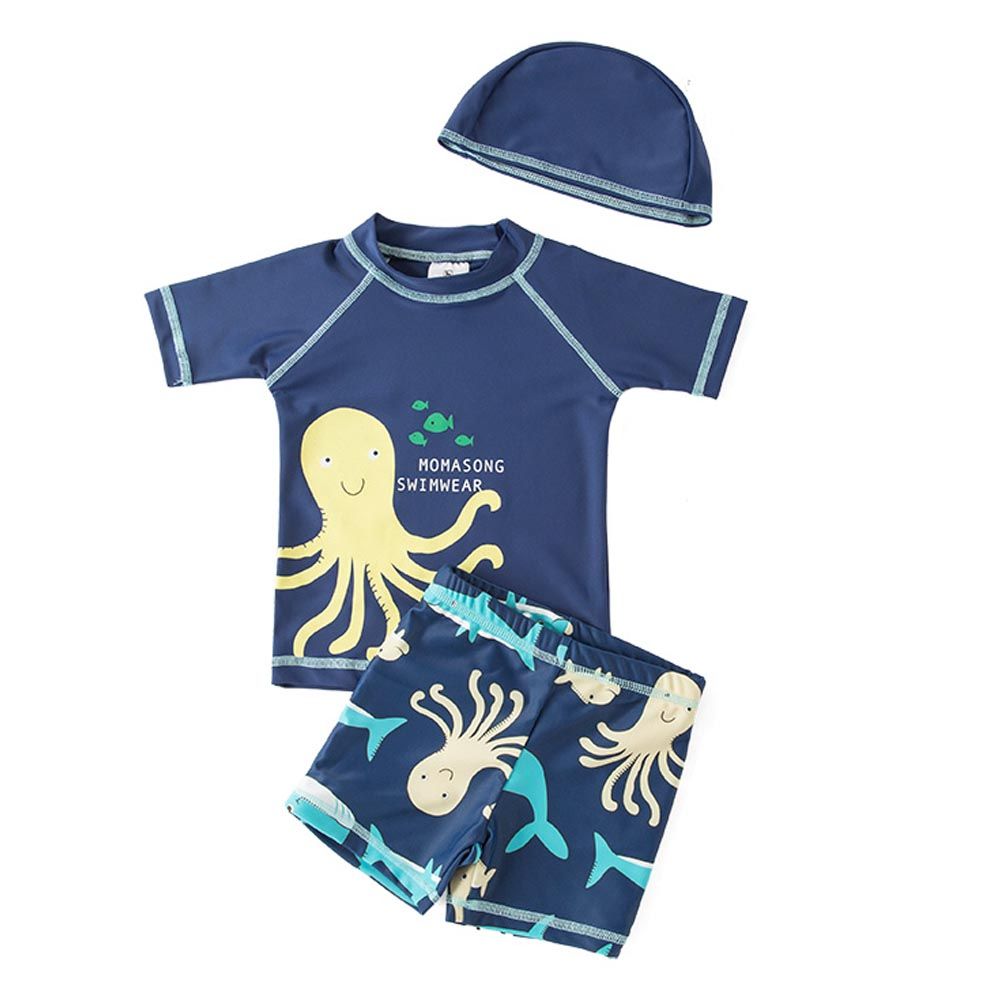 Sugar Rush - Printed Short Sleeves Swimwear - 3pc-Set - Navy