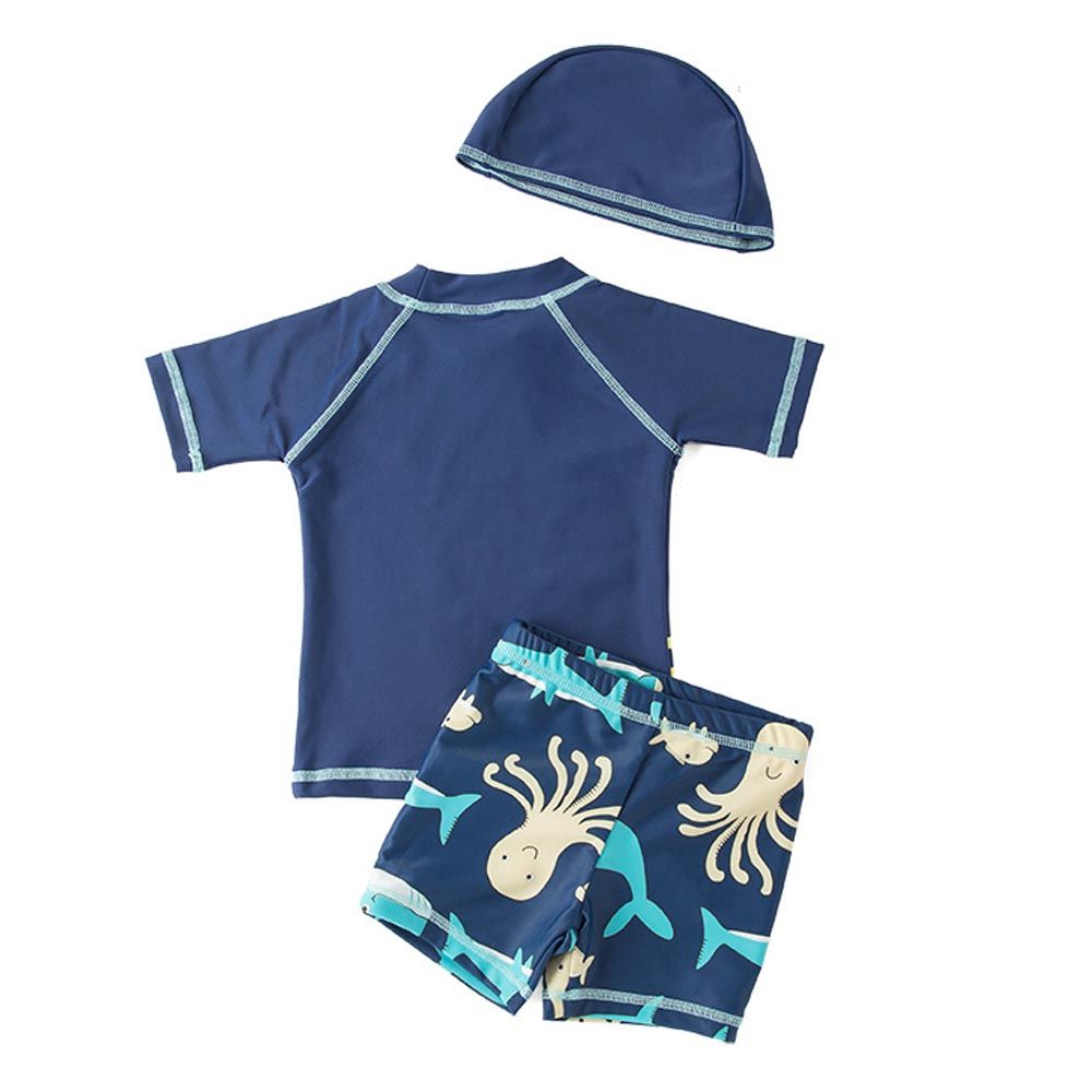 Sugar Rush - Printed Short Sleeves Swimwear - 3pc-Set - Navy