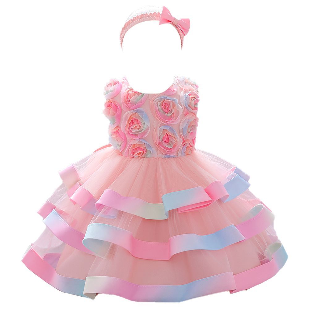 Sugar Rush - Appliqued Party Dress w/ Headband - Pink_6m-5y