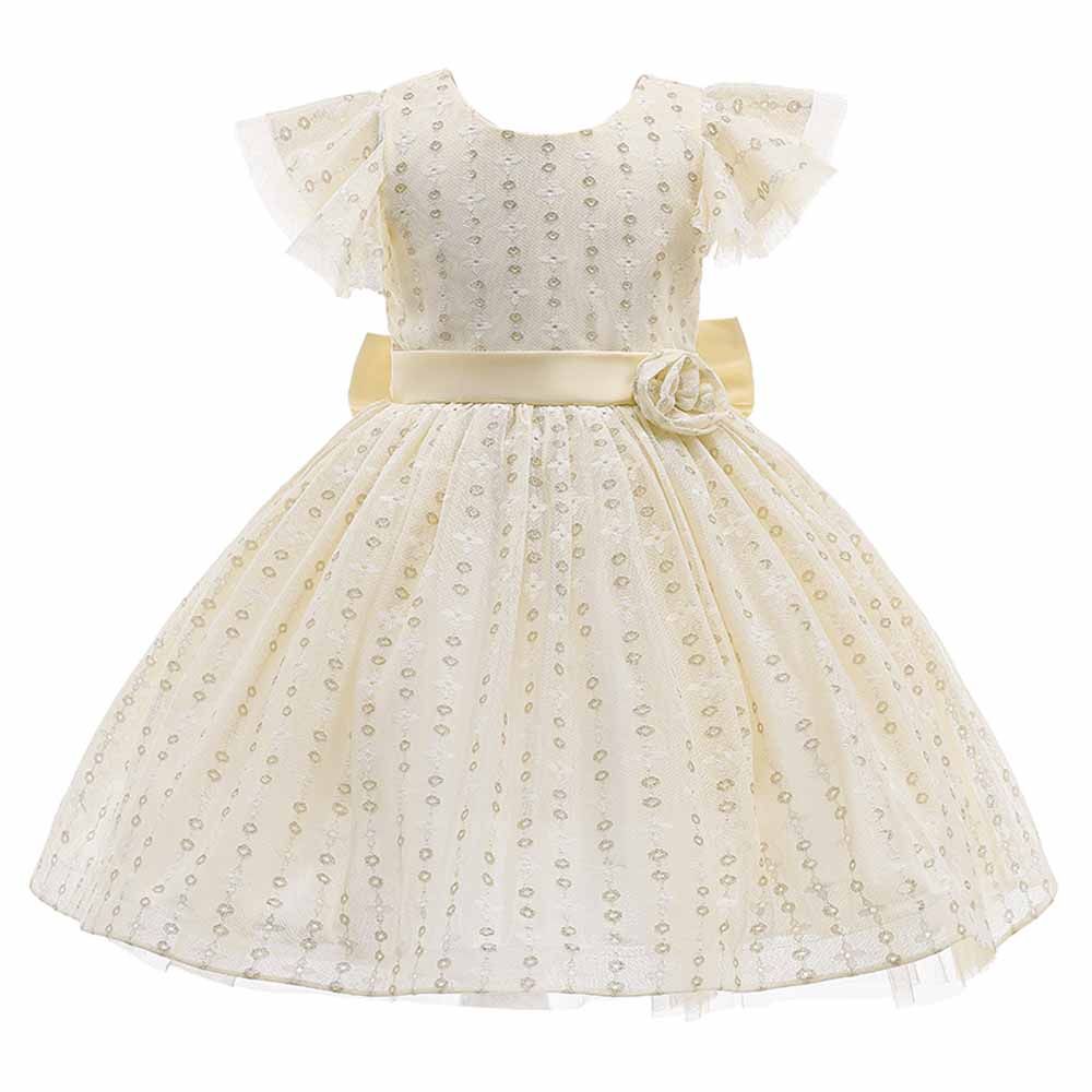 Sugar Rush - Appliqued Cap Sleeves Party Dress - Champagne