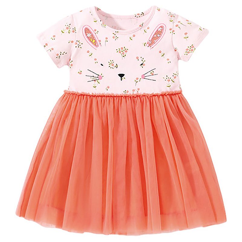 Sugar Rush - Printed Round Neck Short Sleeves Dress - Pink