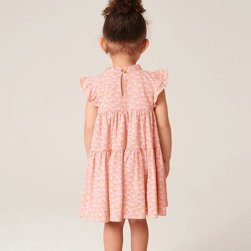 Sugar Rush - Floral Round Neck Cap Sleeves Dress - Pink