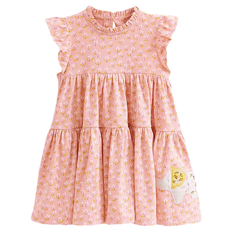 Sugar Rush - Floral Round Neck Cap Sleeves Dress - Pink