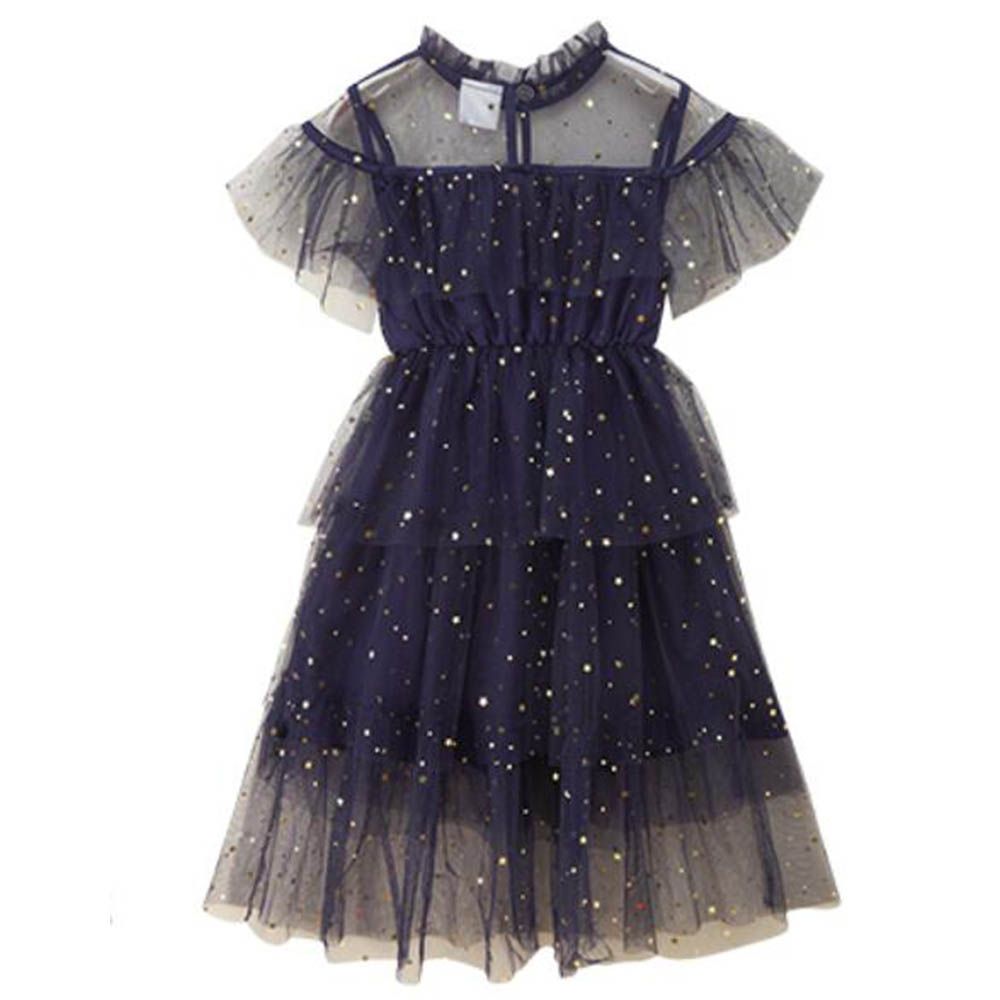 Sugar Rush - Embellished Regular Round Neck Party Dress - Navy