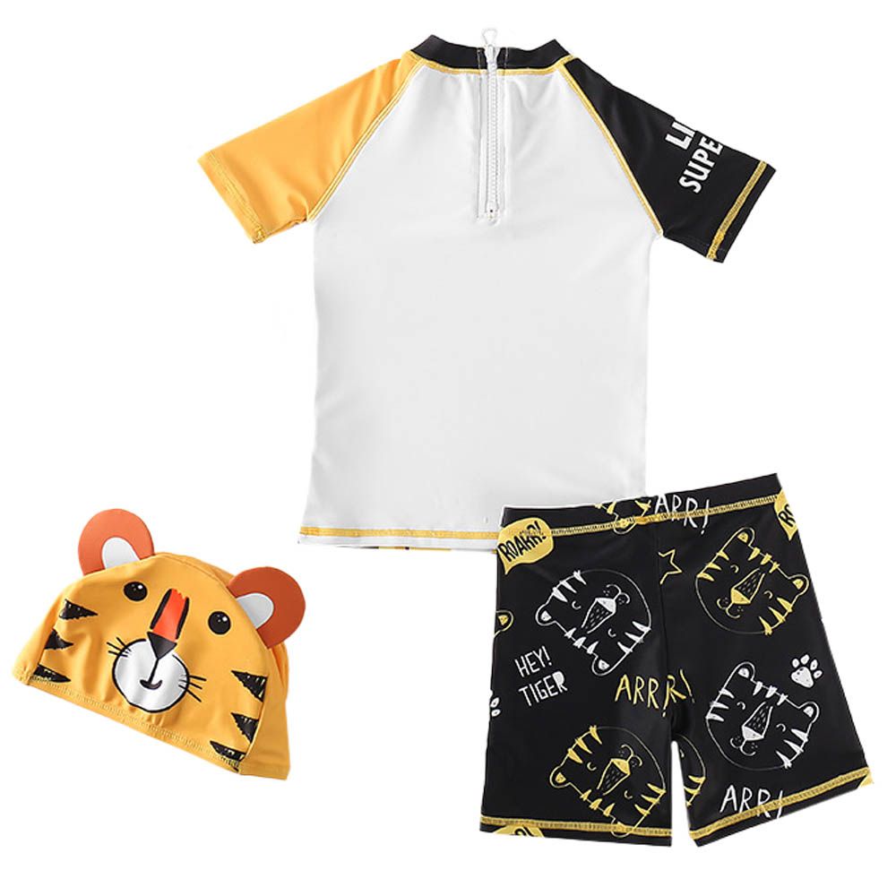 Sugar Rush - 3pc-Set - Boys Printed Swimwear & Cap - Yellow