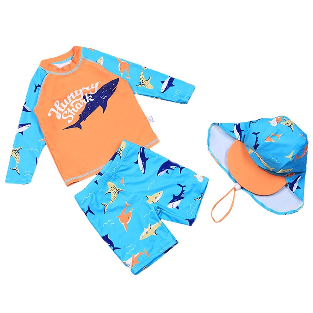 Sugar Rush - 3pc-Set - Full Sleeves Swimwear & Cap - Orange