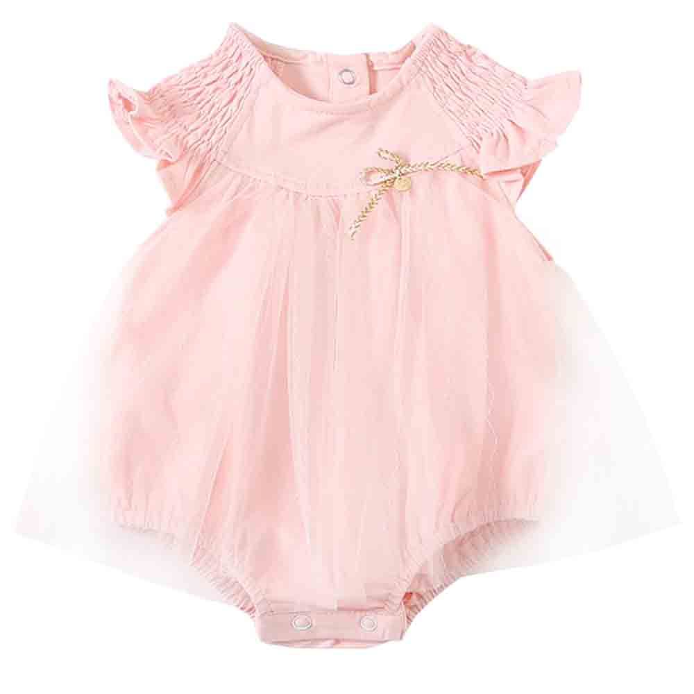 Sugar Rush - Solid Round Neck Cap Sleeves Onesie - Pink