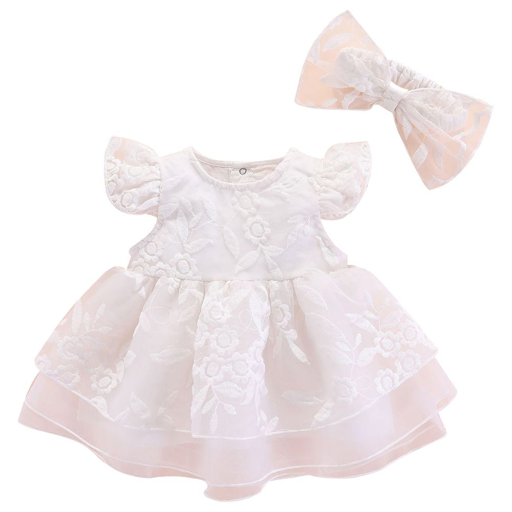 Sugar Rush - Embroidered Fashion Dress With Bow - White