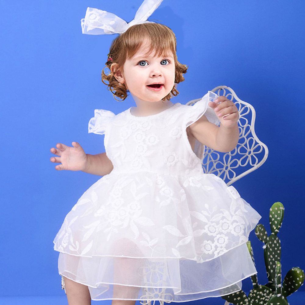 Sugar Rush - Embroidered Fashion Dress With Bow - White