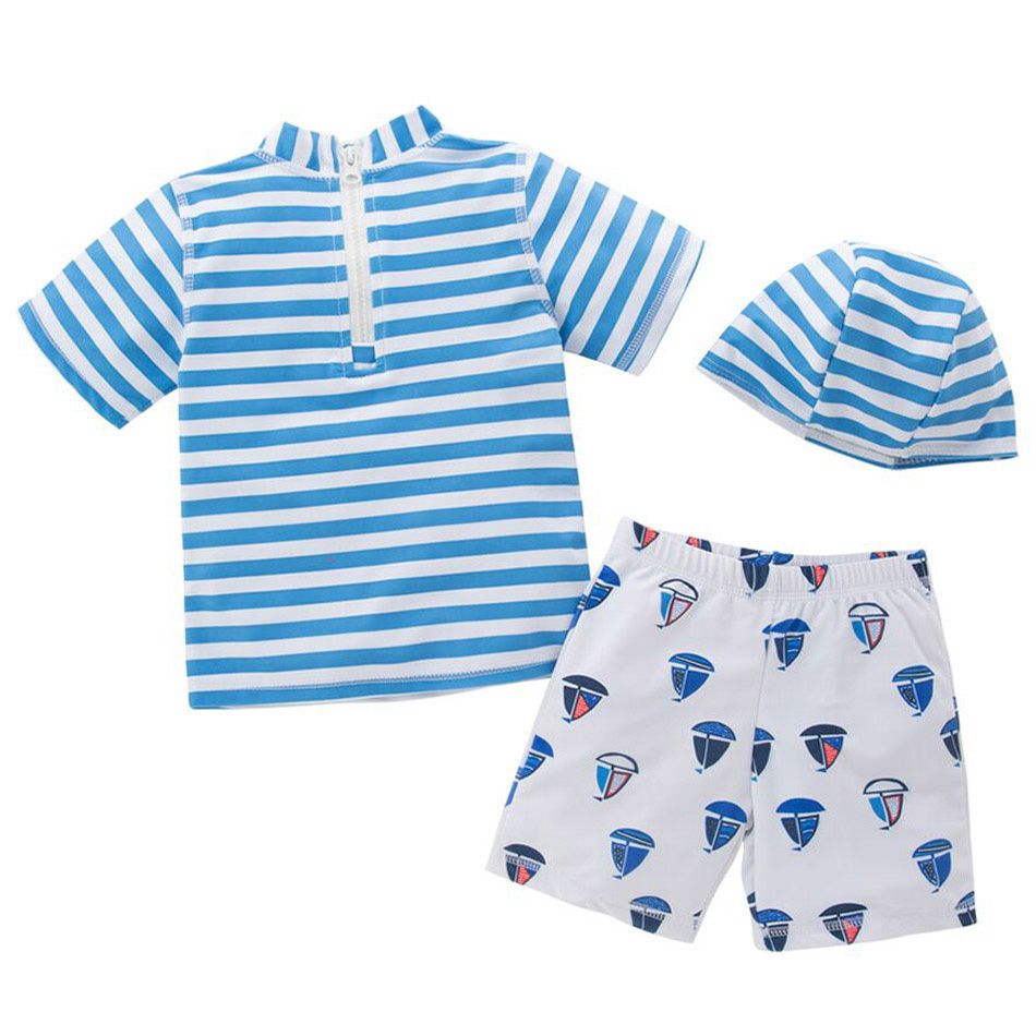 Super Cute - Sailboat-Themed 2-pc Swimsuit + Swimcap