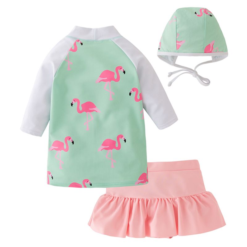 Super Cute Flamingo Printed Swimwear Top, Bottom & Hat