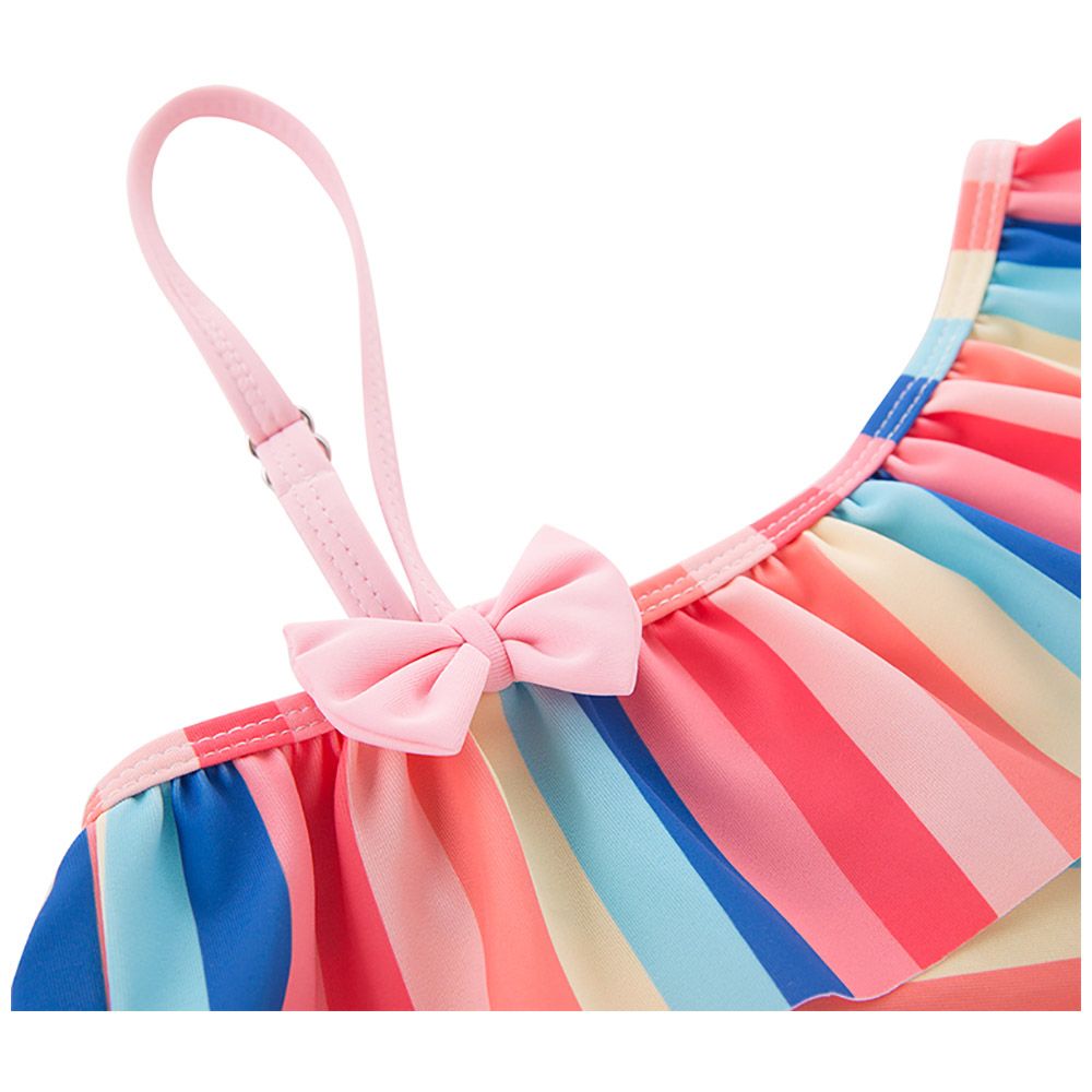 Super Cute - Striped Swimsuit With Cap