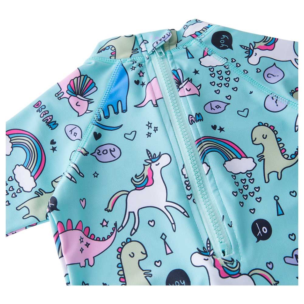 Super Cute - Unicorn Printed Swimsuit With Cap - Blue