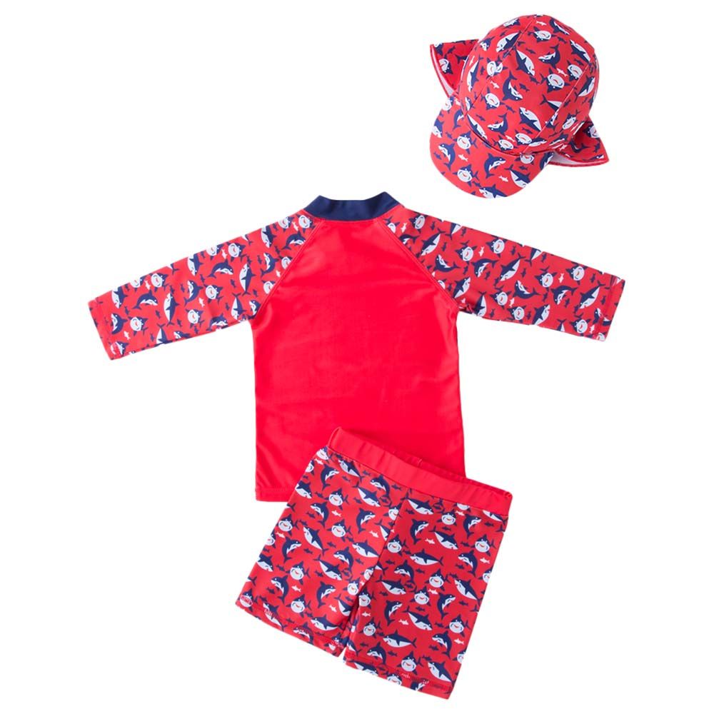 Sugar Rush - Shark Two-Piece Swimsuit & Cap - Red