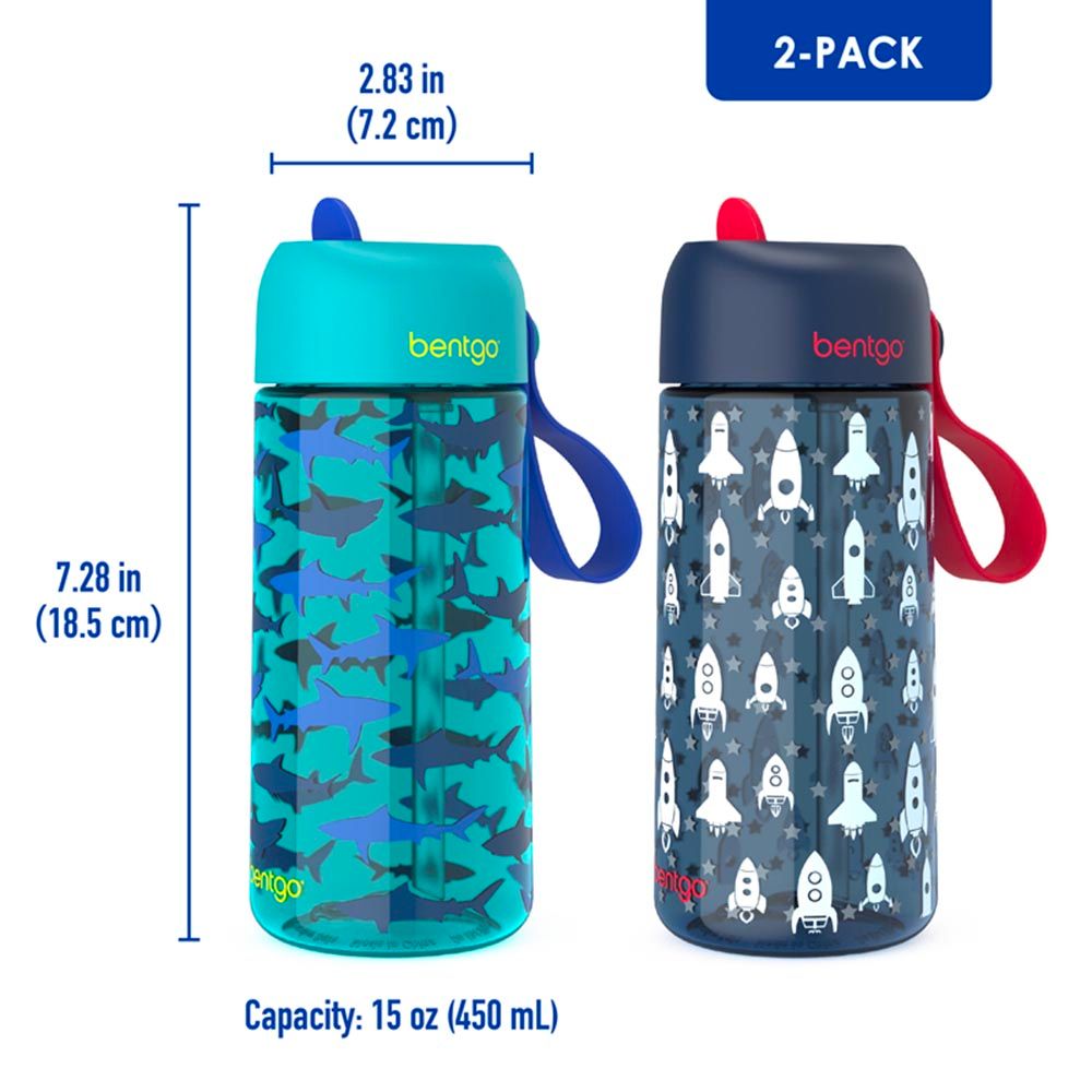 Bentgo - Kids Water Bottle Twin Pack 450 ml - Shark/Rockets