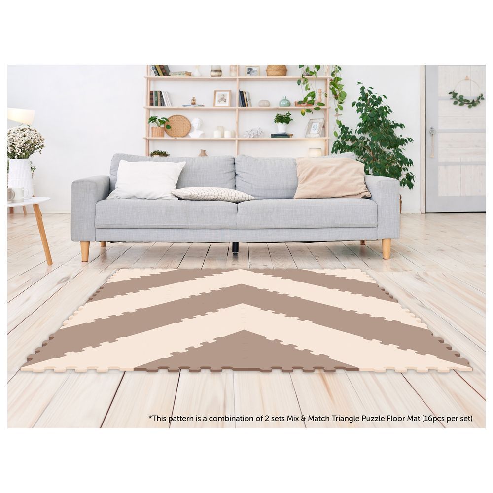 Sunta - 2-Colours Triangle Puzzle Floor Mat 32pcs - Brown/Beige