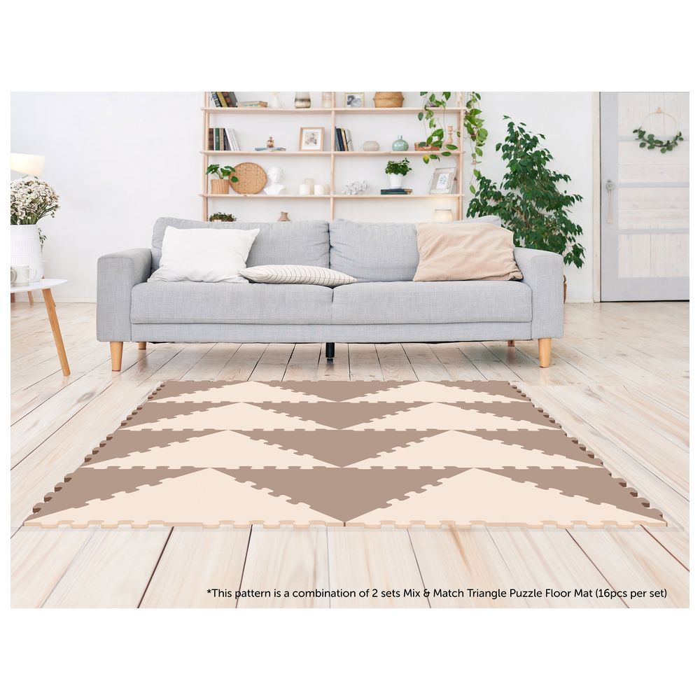 Sunta - 2-Colours Triangle Puzzle Floor Mat 32pcs - Brown/Beige