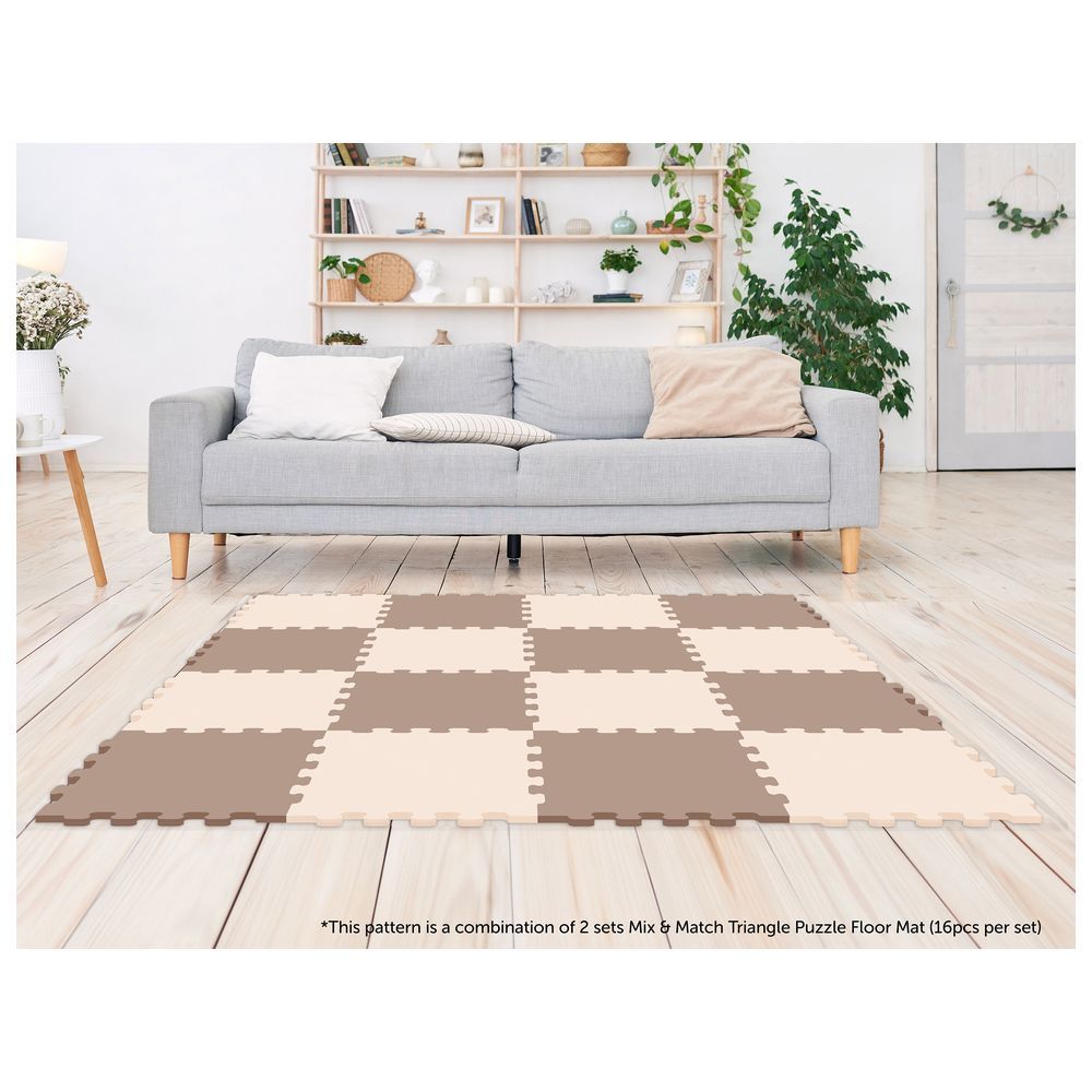 Sunta - 2-Colours Triangle Puzzle Floor Mat 32pcs - Brown/Beige