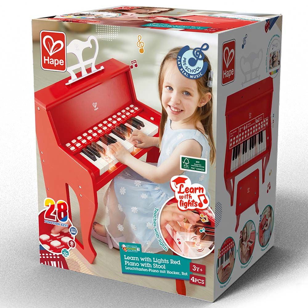 Hape - 25-key Electric Musical Piano W/ Lights & Stool - Red