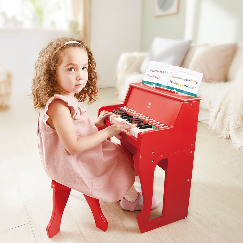 Hape - 25-key Electric Musical Piano W/ Lights & Stool - Red