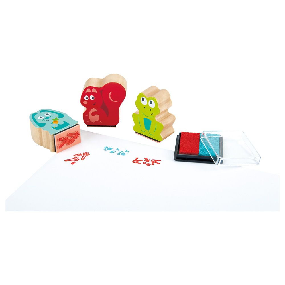 Hape - Wooden Animal-Shaped Stamp Set With Ink Pad- 3 pcs