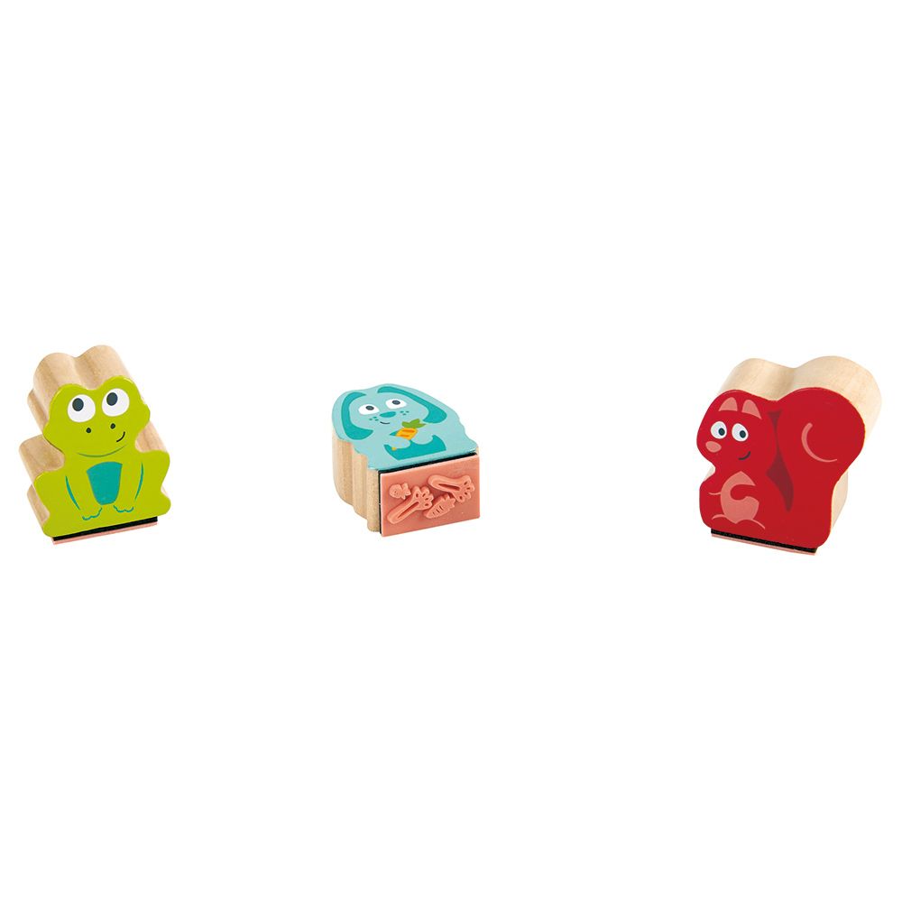 Hape - Wooden Animal-Shaped Stamp Set With Ink Pad- 3 pcs