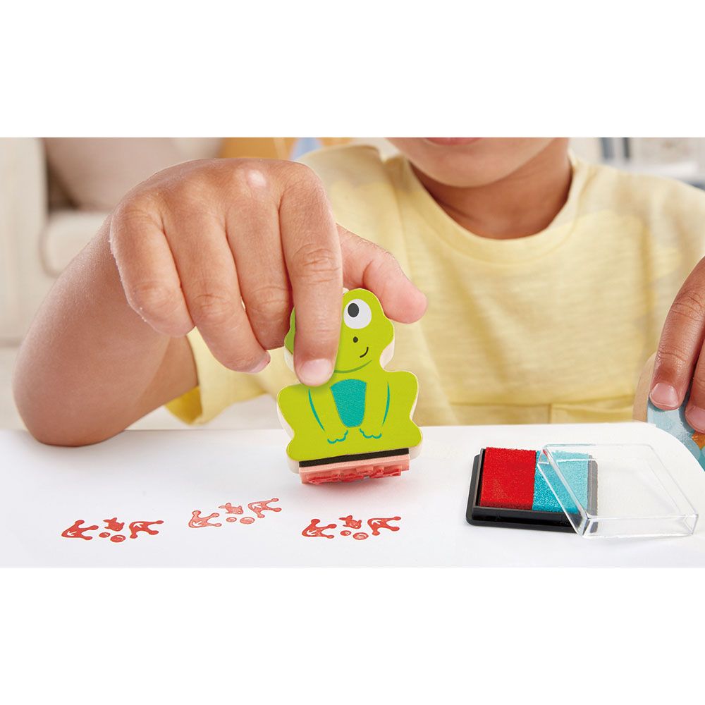 Hape - Wooden Animal-Shaped Stamp Set With Ink Pad- 3 pcs