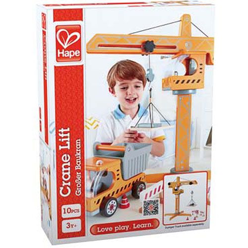 Hape - Construction Wooden Crane Lift Set - 10pcs