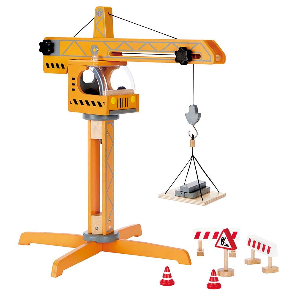 Hape - Construction Wooden Crane Lift Set - 10pcs