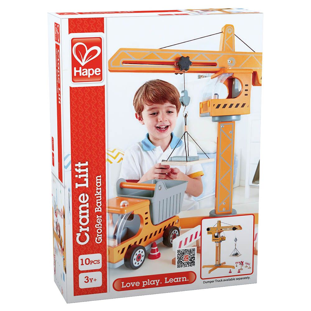 Hape - Construction Wooden Crane Lift Set - 10pcs